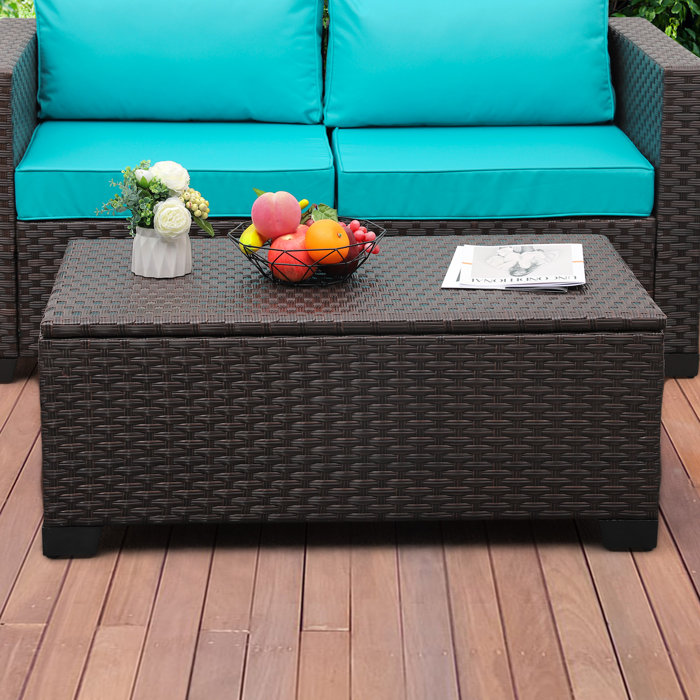 Latitude Run® Outdoor Table with Storage Patio Table Wicker Coffee